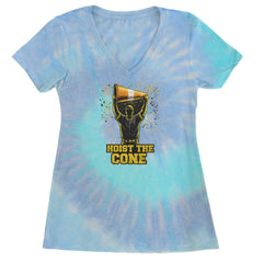 Hoist The Cone Pittsburgh Pride Ladies V-Neck T-shirt Blue Clouds