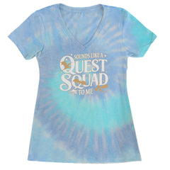 Sounds Like A Quest Squad To Me Empyrean graphic on Women's Lightweight V-Neck T-Shirt in Blue Clouds