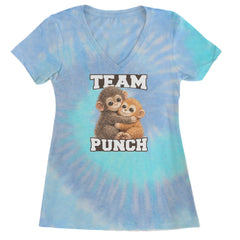 Team Punch Panchi-kun Monkey Ladies V-Neck T-shirt Blue Clouds