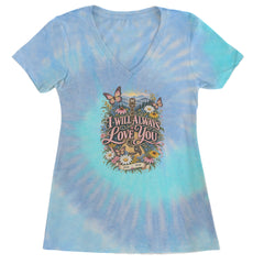 I Will Always Love You Dolly Ladies V-Neck T-shirt Blue Clouds
