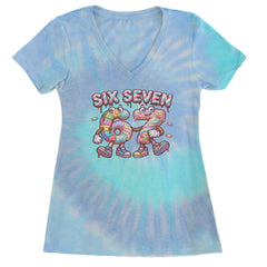 67 Candy Swirl Meme Ladies V-Neck T-shirt Blue Clouds