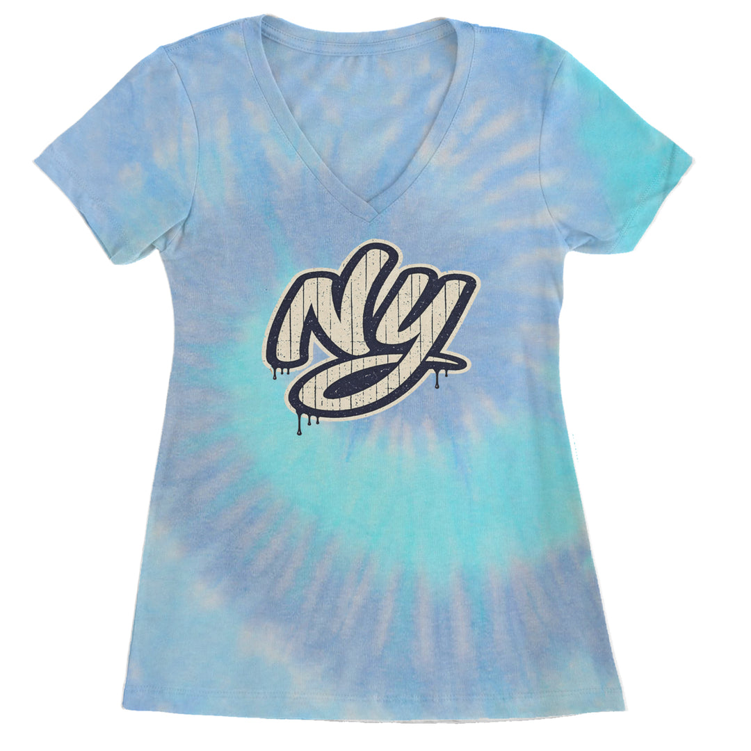 NYC New York City Grunge Street Ladies V-Neck T-shirt Blue Clouds