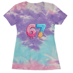 67 Dripping Ice Cream Donut Melt Ladies V-Neck T-shirt Cotton Candy
