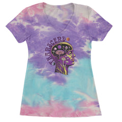 Psychedelic Cosmic Mushroom Head Ladies V-Neck T-shirt Cotton Candy