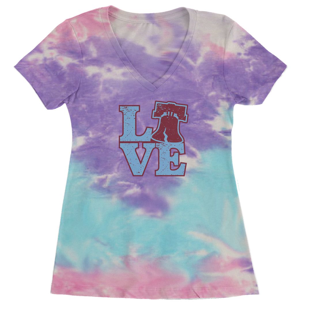 Love Philly Liberty Bell Ladies V-Neck T-shirt Cotton Candy