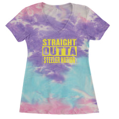 Straight Outta Steeler Nation Football  Ladies V-Neck T-shirt Cotton Candy