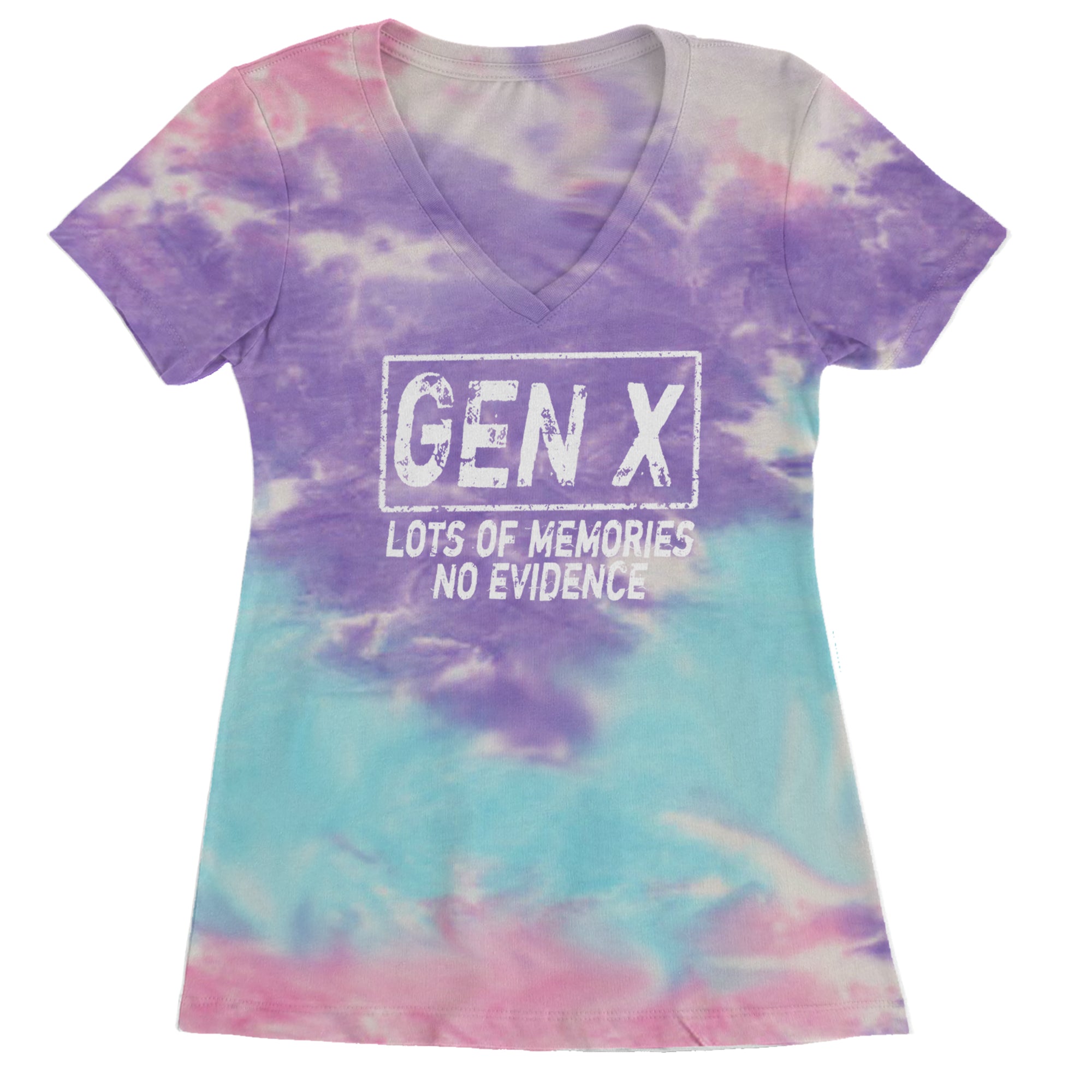 Gen X Lots of Memories No Evidence Nostalgia Ladies V-Neck T-shirt Cotton Candy
