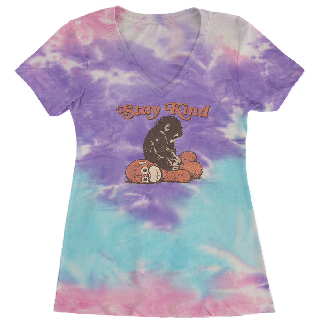 Punch Stay Kind Macaque Ladies V-Neck T-shirt Cotton Candy