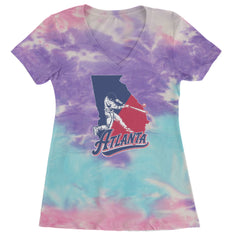 Atlanta Georgia Batter Up Ladies V-Neck T-shirt Cotton Candy