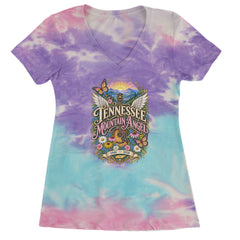 Tennessee Mountain Angel Wings Dolly Ladies V-Neck T-shirt Cotton Candy