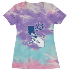 Los Angeles Baseball Batter Up Ladies V-Neck T-shirt Cotton Candy