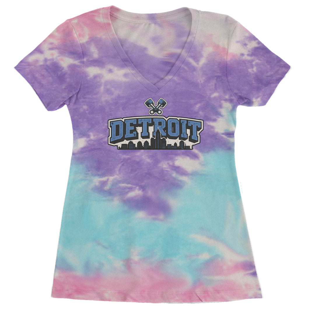Detroit Motor City Retro Piston Ladies V-Neck T-shirt Cotton Candy