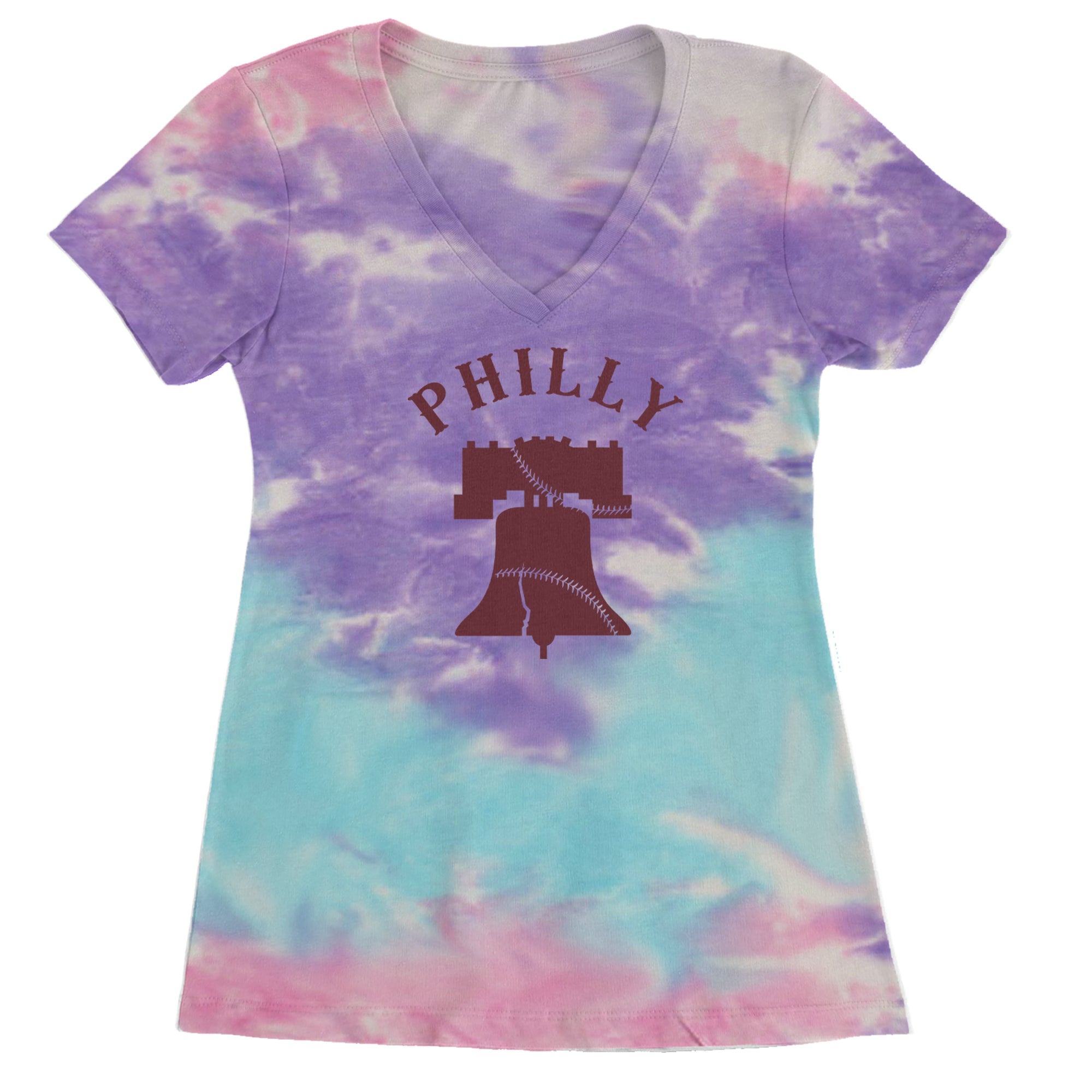 Philly Cracked Liberty Bell Ladies V-Neck T-shirt Cotton Candy