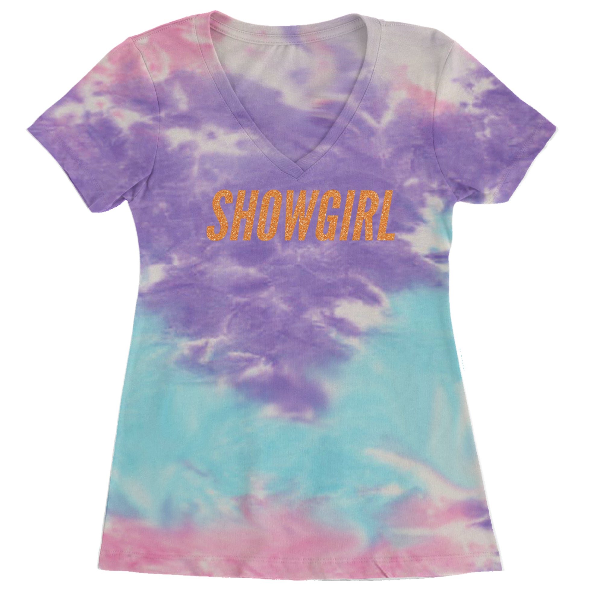 Showgirl Orange Glitter Ladies V-Neck T-shirt Cotton Candy