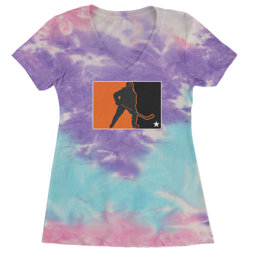 Hockey Enforcer Retro Vintage Ladies V-Neck T-shirt Cotton Candy