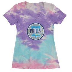 Philly Pride Liberty Bell graphic on Women's Lightweight V-Neck T-Shirt in Cotton Candy