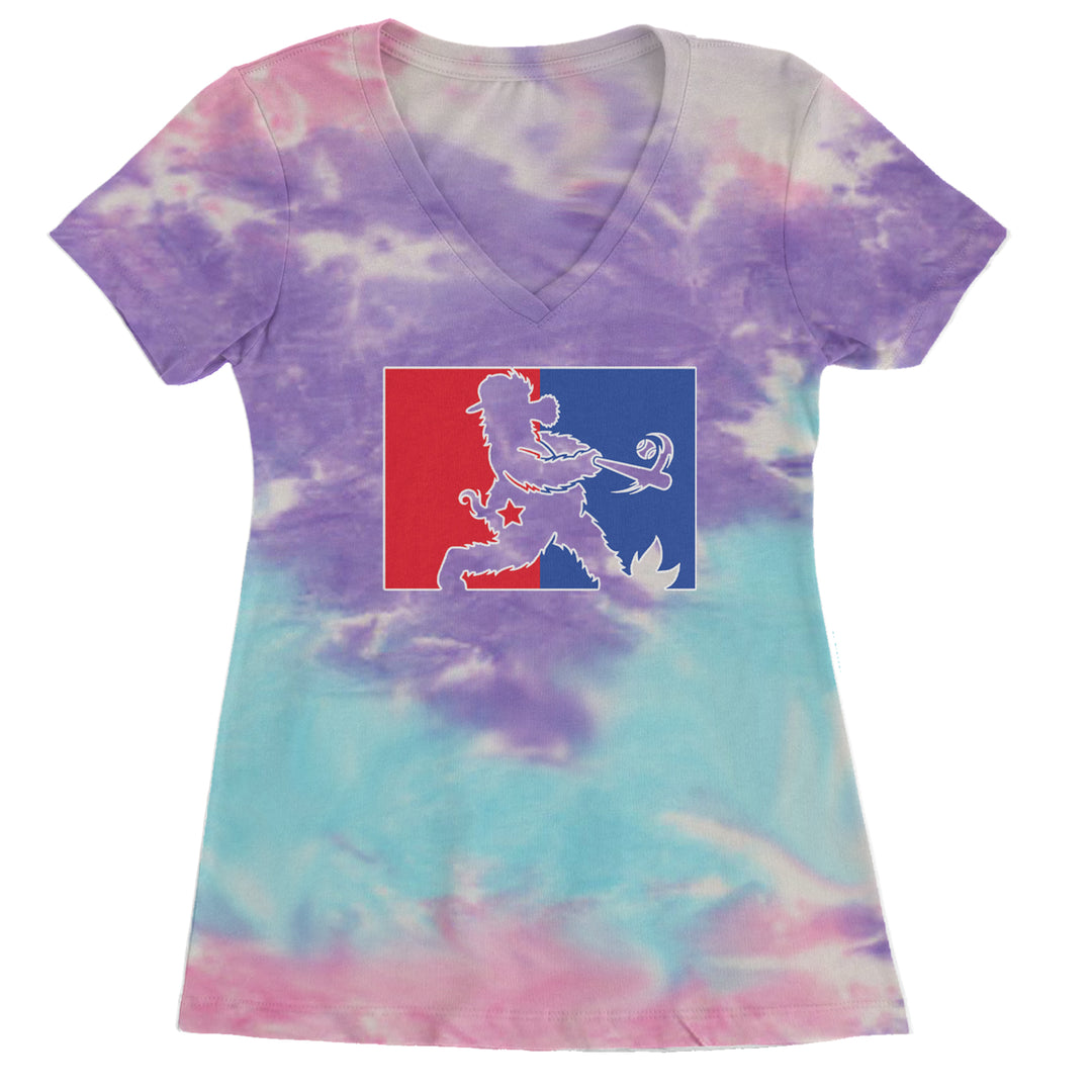 Batter Up Philly Baseball Phan Ladies V-Neck T-shirt Cotton Candy