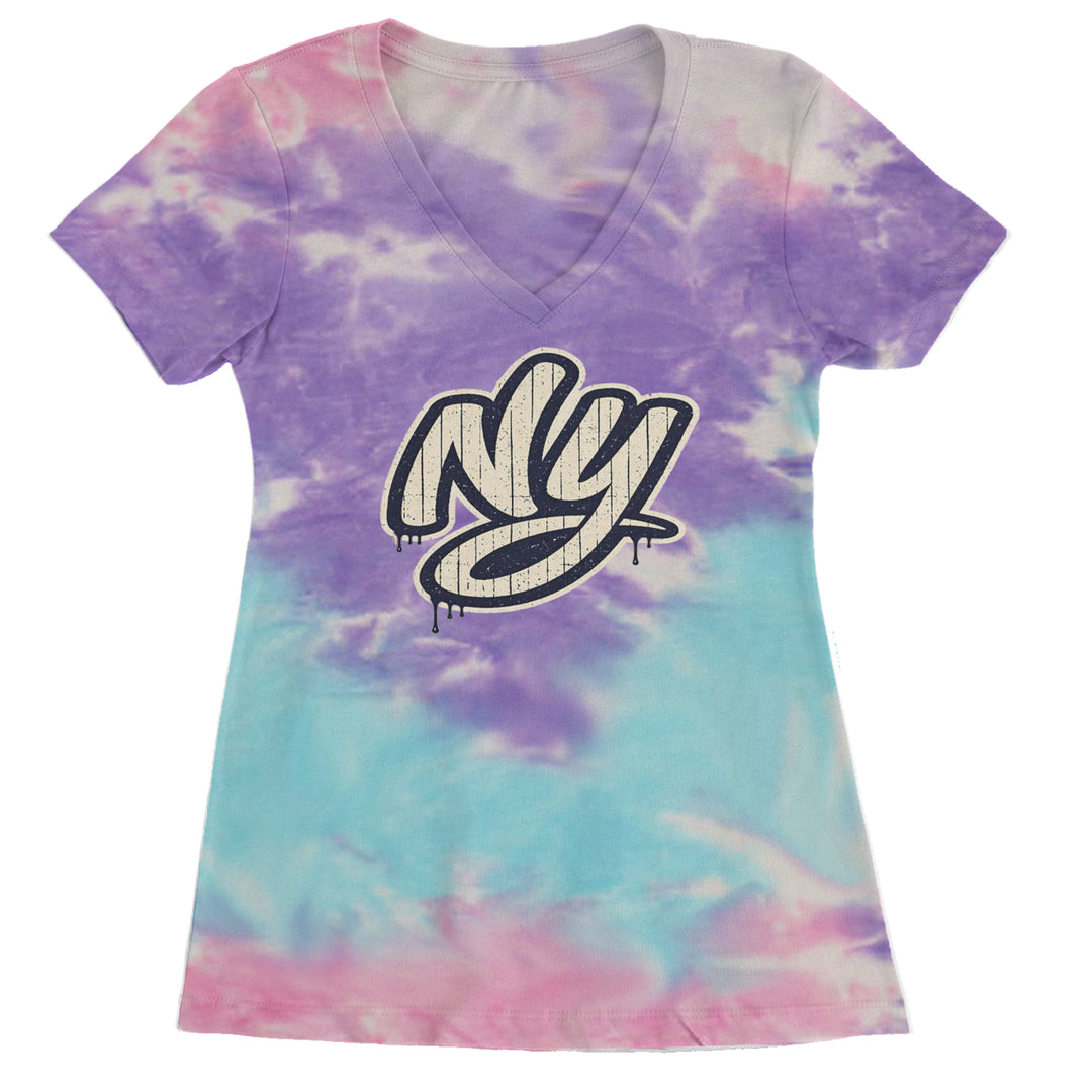 NYC New York City Grunge Street Ladies V-Neck T-shirt Cotton Candy