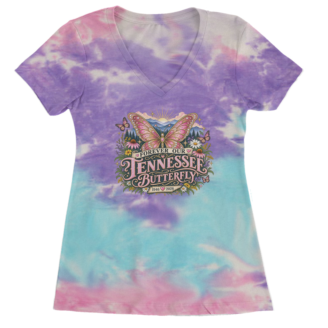 Forever Our Tennessee Butterfly Dolly Ladies V-Neck T-shirt Cotton Candy