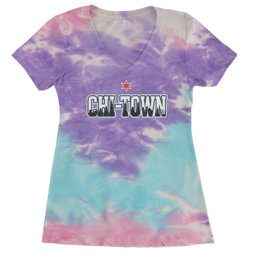 Chicago Chi-Town City Pride Ladies V-Neck T-shirt Cotton Candy