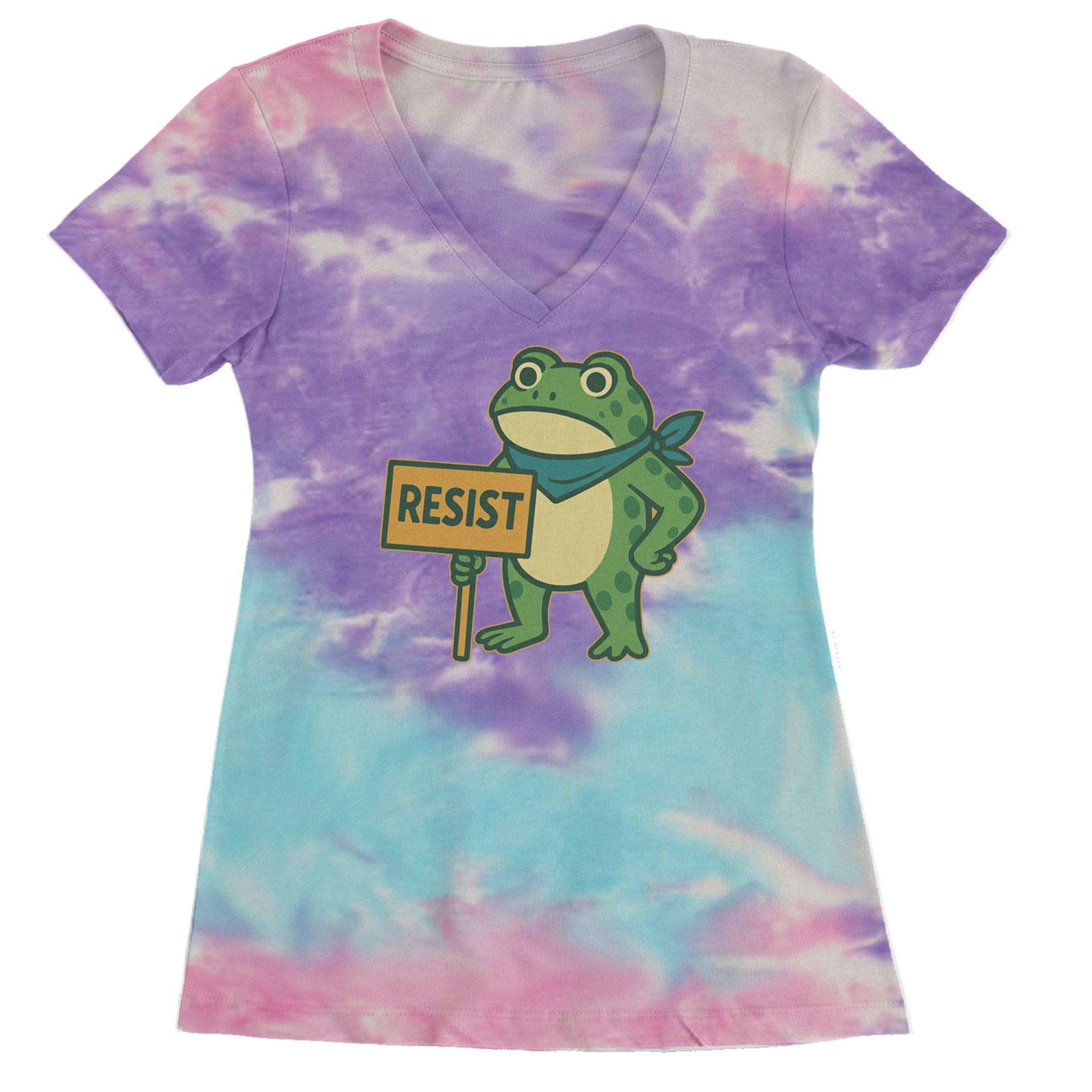 Sign Resist Meme Frog Protest Ladies V-Neck T-shirt Cotton Candy