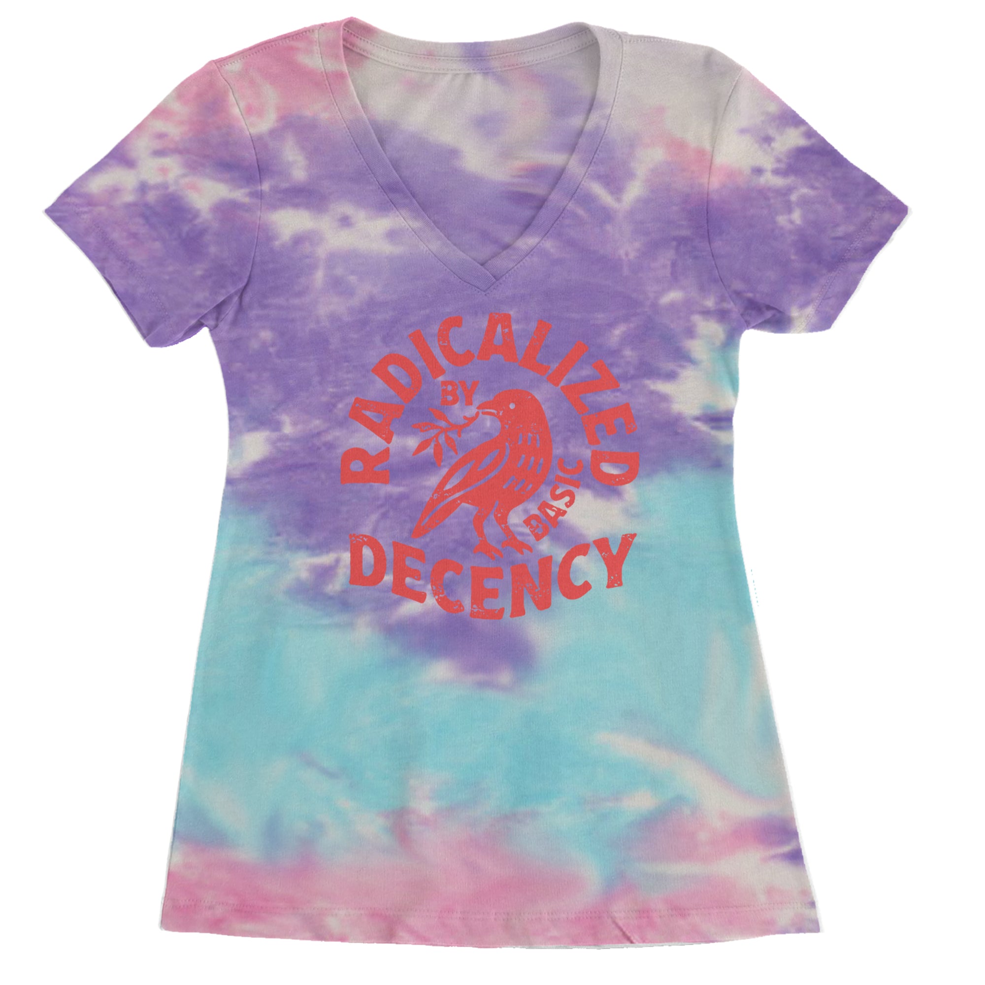 Radicalized by Basic Decency Dove Protest Statement Ladies V-Neck T-shirt Cotton Candy