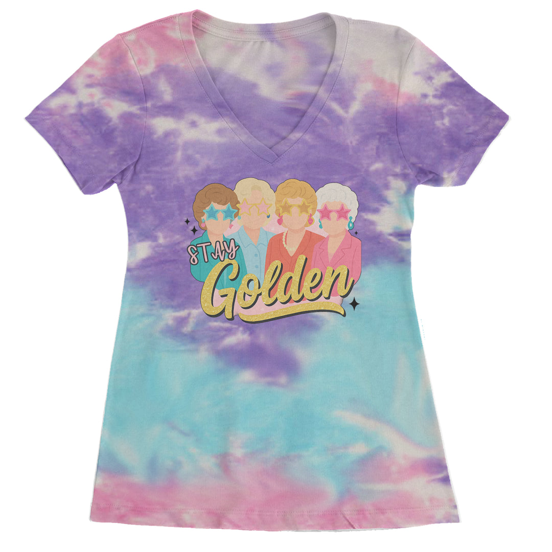 Stay Golden Girls Retro Ladies V-Neck T-shirt Cotton Candy