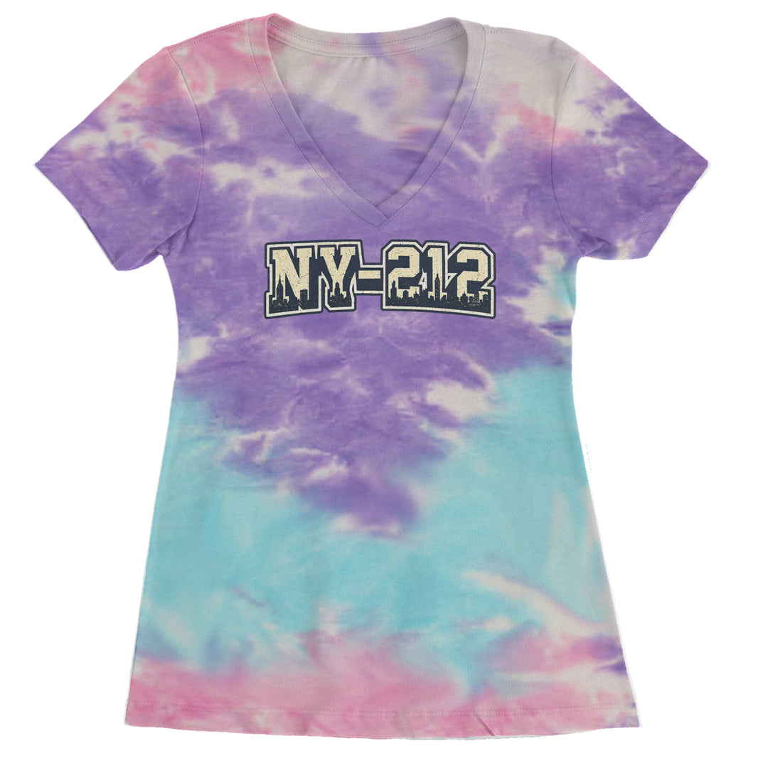 New York City 212 Area Code Skyline  Ladies V-Neck T-shirt Cotton Candy
