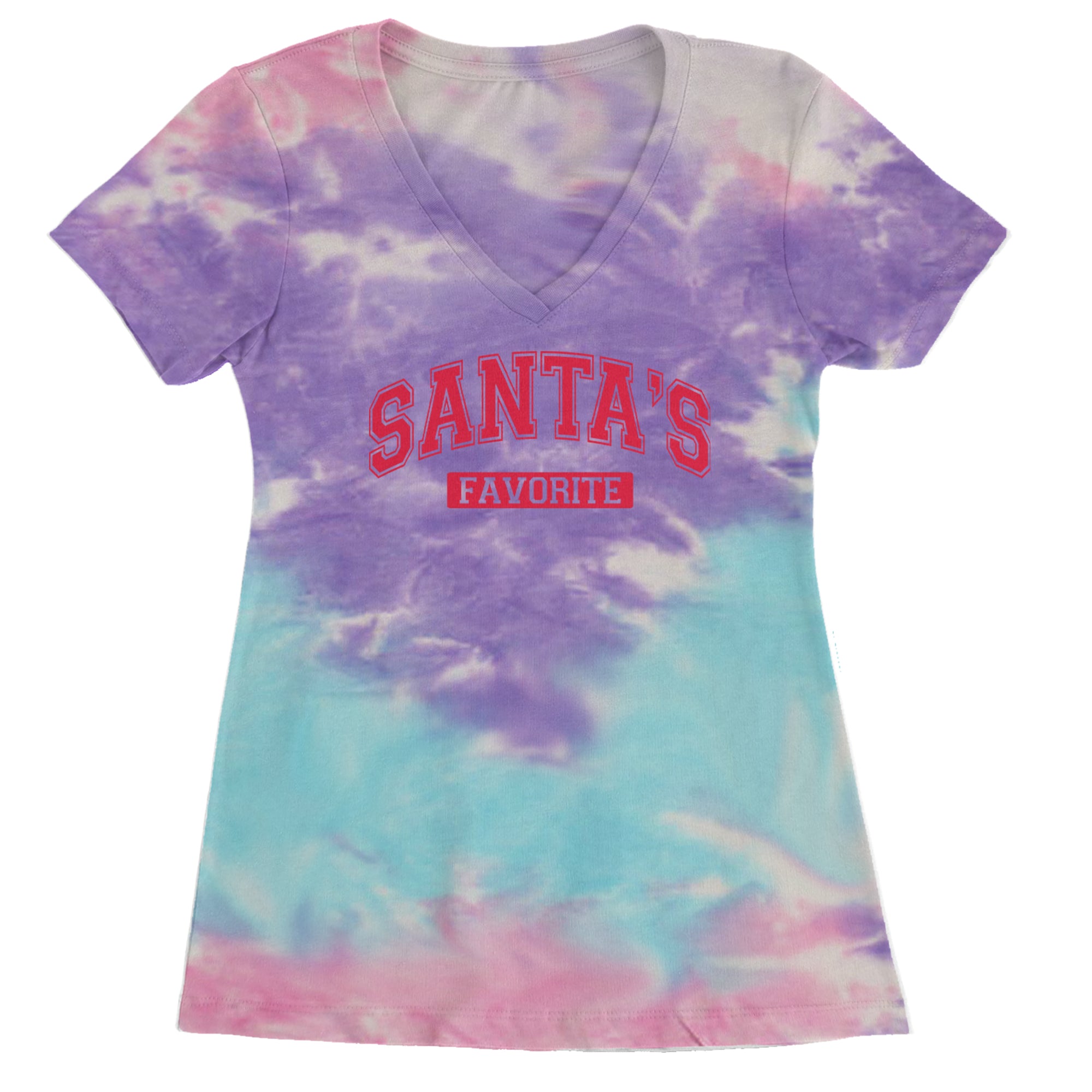 Santa's Favorite Ladies V-Neck T-shirt Cotton Candy