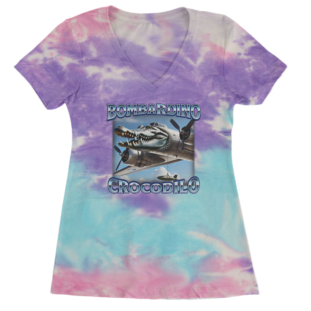Bombardino Crocodilo Brainrot Ladies V-Neck T-shirt Cotton Candy