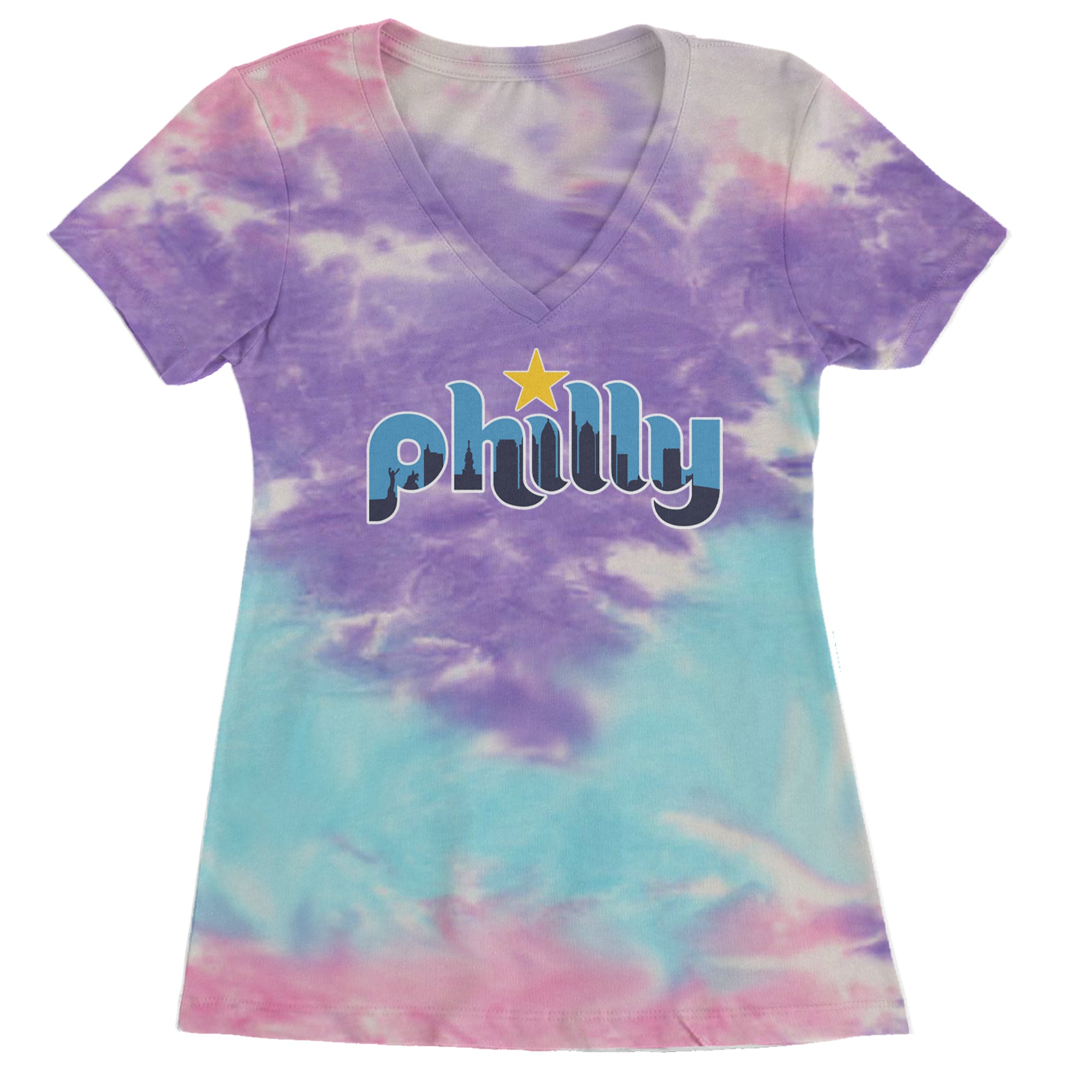 Skyline Philly Philadelphia Ladies V-Neck T-shirt Cotton Candy