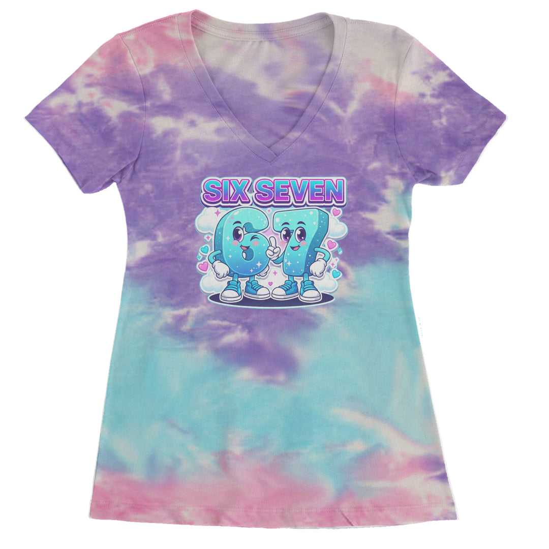 67 Six Seven Meme Kawaii Cloud Ladies V-Neck T-shirt Cotton Candy