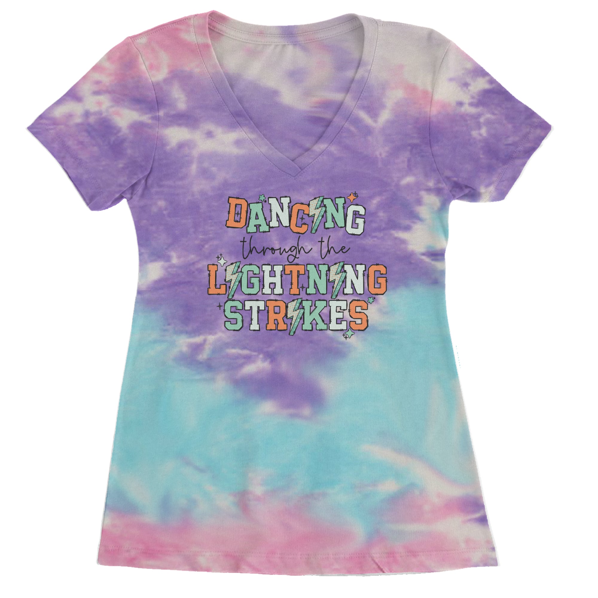 Dancing Through The Lightning Strikes Ladies V-Neck T-shirt Cotton Candy