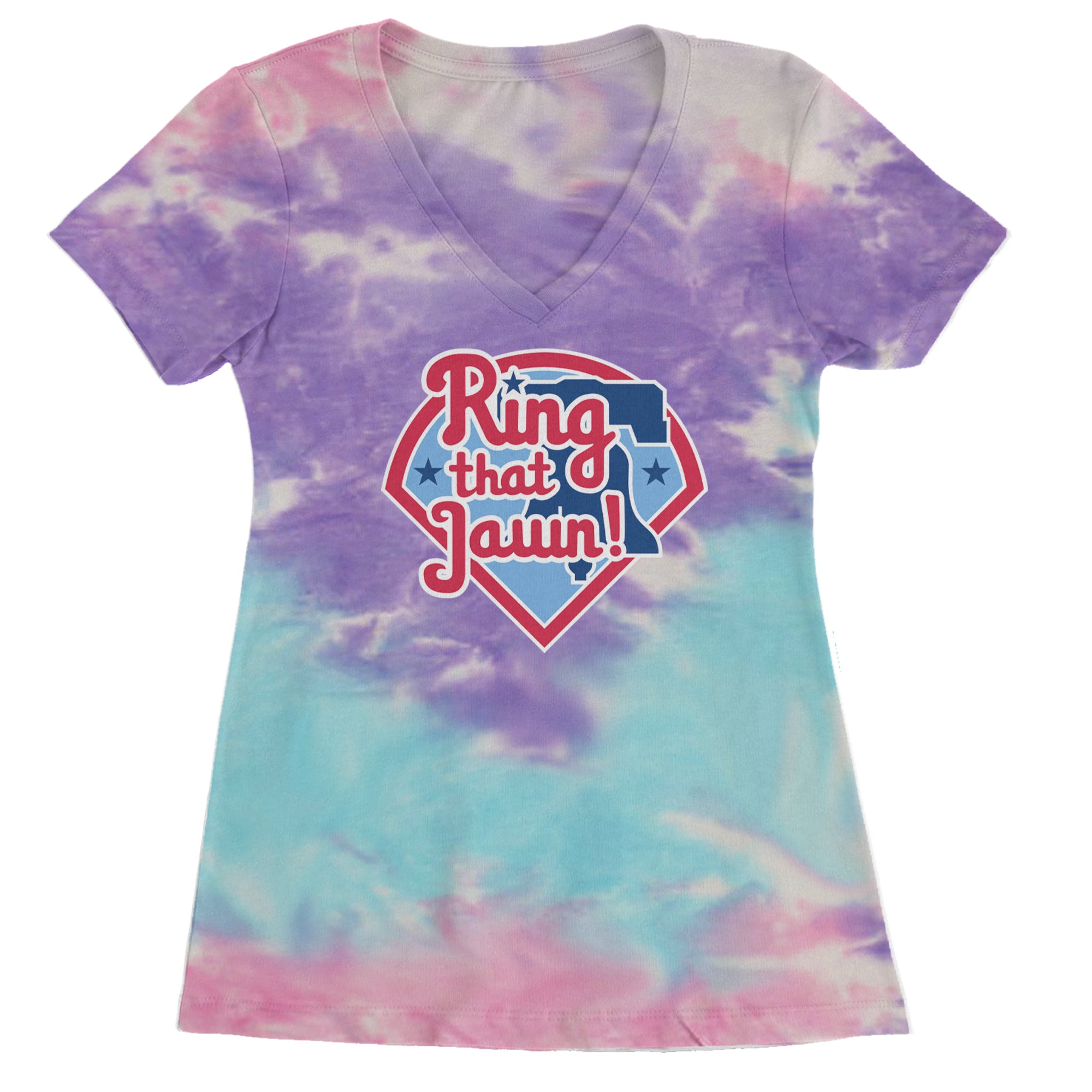 Ring That Jawn Philly Baseball Ladies V-Neck T-shirt Cotton Candy