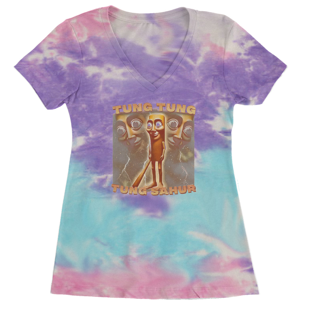 Tung Tung Tung Sahur Enforcer Ladies V-Neck T-shirt Cotton Candy