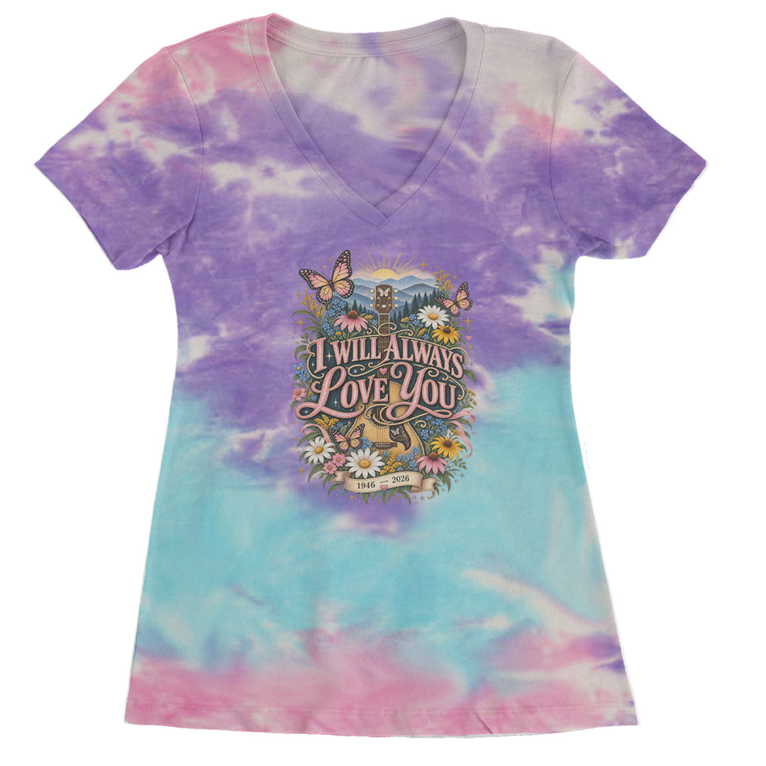 I Will Always Love You Dolly Ladies V-Neck T-shirt Cotton Candy