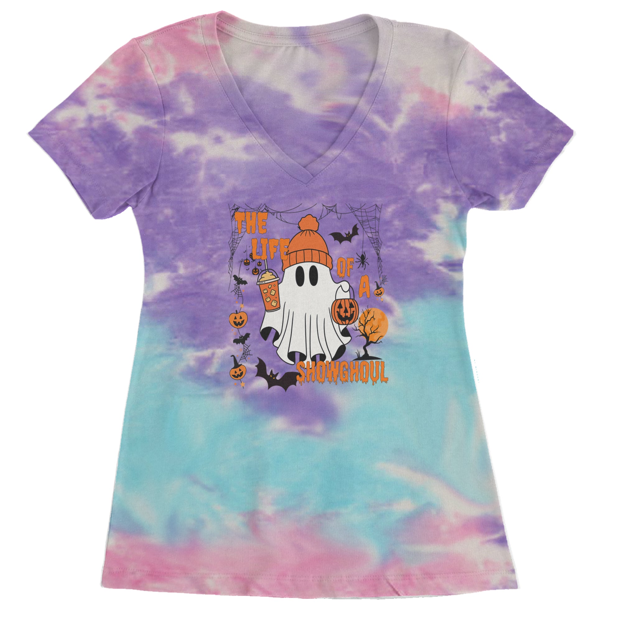Life of a Showghoul Halloween Showgirl Vibes Ladies V-Neck T-shirt Cotton Candy