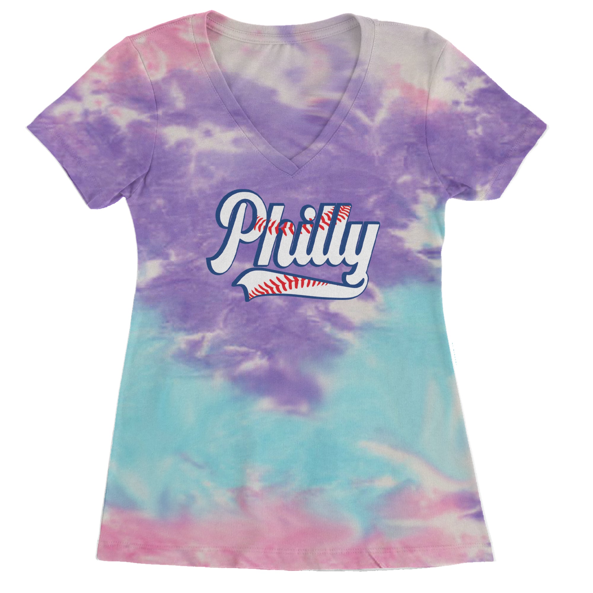 Philly Baseball Stitching Ladies V-Neck T-shirt Cotton Candy