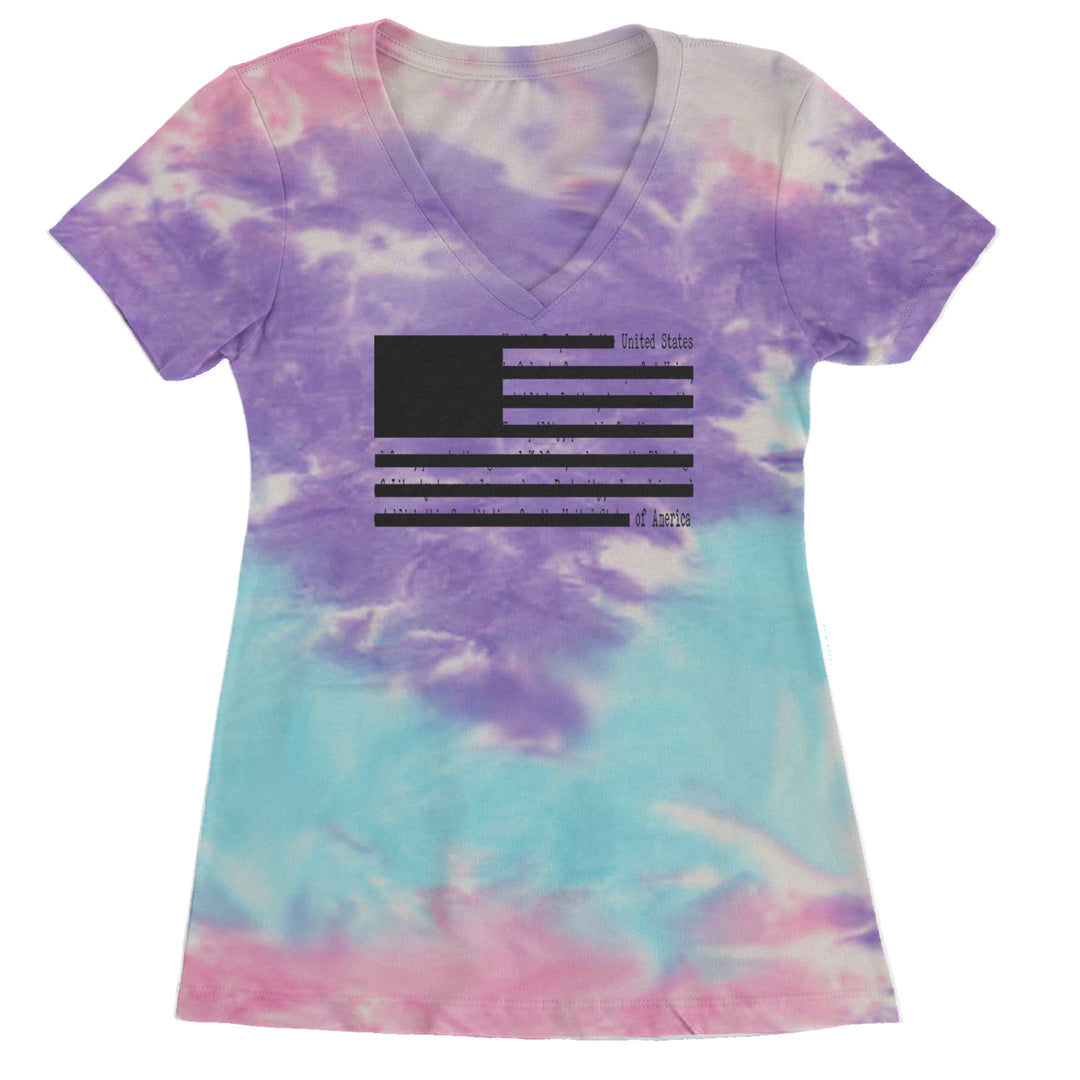 Redacted American Flag Ladies V-Neck T-shirt Cotton Candy