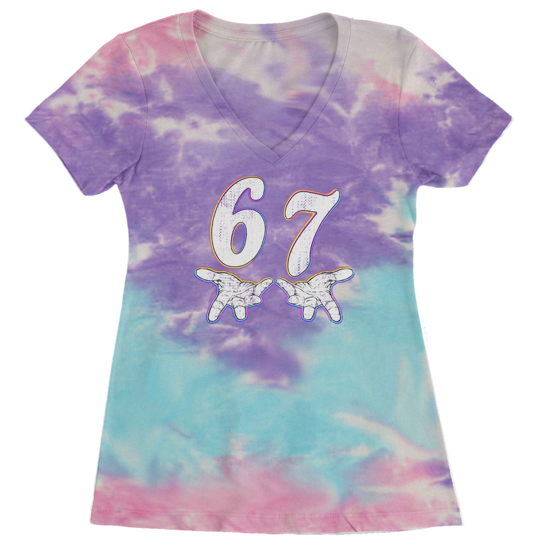 67 Hands Meme Viral Drill Ladies V-Neck T-shirt Cotton Candy