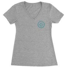TLC To Love a Canine Dog Rescue Teal Ladies V-Neck T-shirt Heather Grey