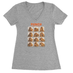 Punch Play Hard Love Harder Ladies V-Neck T-shirt Heather Grey