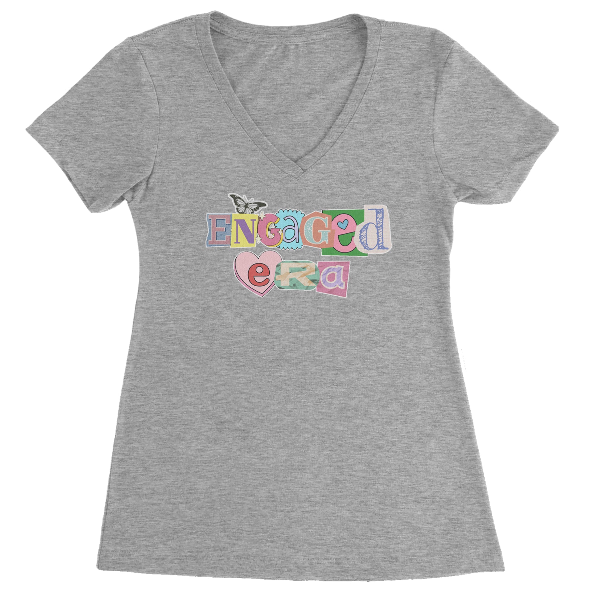Engaged Era Aesthetic Retro Collage Design Ladies V-Neck T-shirt Heather Grey