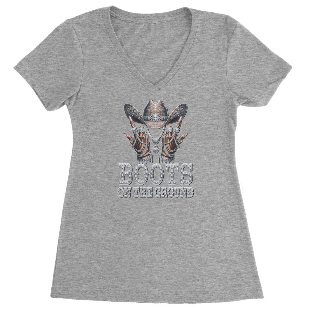Boots On The Ground Bling Ladies V-Neck T-shirt Heather Grey