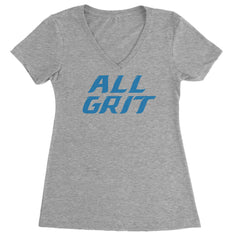 All Grit Detroit Football Ladies V-Neck T-shirt Heather Grey
