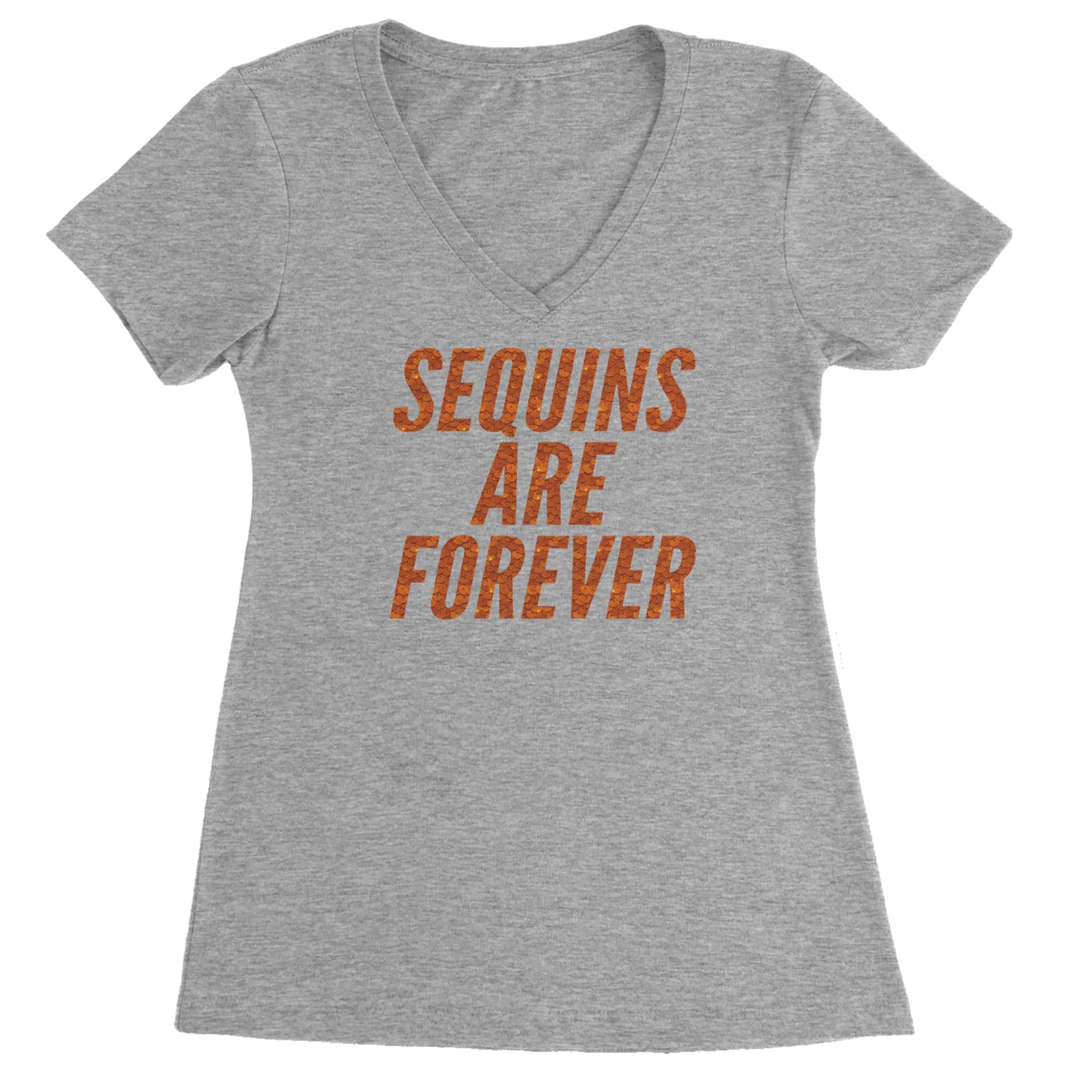 Sequins Are Forever Retro Glam Ladies V-Neck T-shirt Heather Grey
