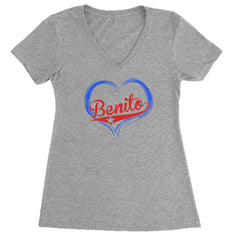 Benito Heart Puerto Rico Ladies V-Neck T-shirt Heather Grey