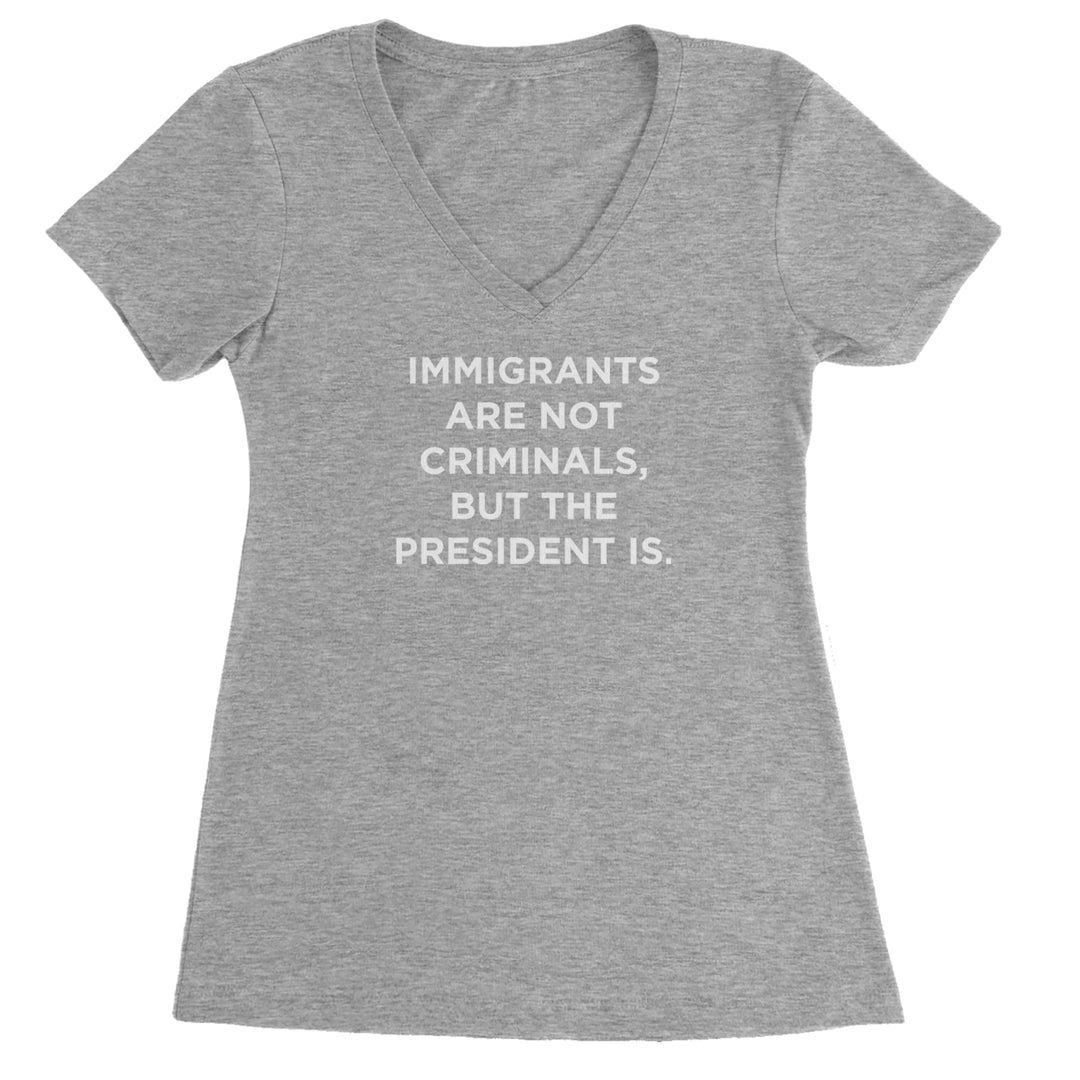 Immigrants Are Not Criminals Ladies V-Neck T-shirt Heather Grey