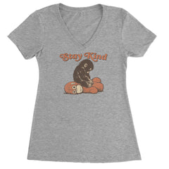 Punch Stay Kind Macaque Ladies V-Neck T-shirt Heather Grey