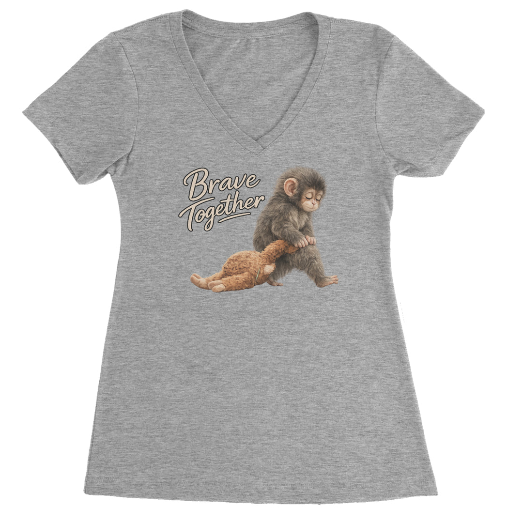 Punch Brave Together Stuffed Animal Ladies V-Neck T-shirt Heather Grey